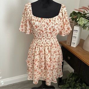 Trixxi Floral Mini Dress in Pink and Beige Size Large